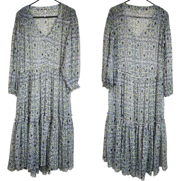 Free People Smocked Shoulder Midi Dress - Picture 2 of 4
